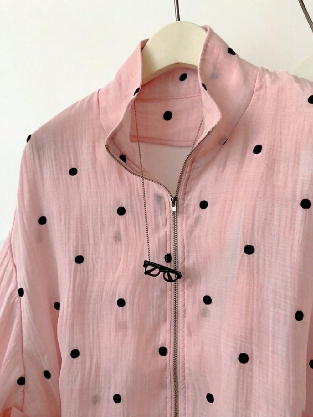 Pink Casual Women's Polka Dot Print Zip-Up Lightweight Jacket - Picture 5 of 6